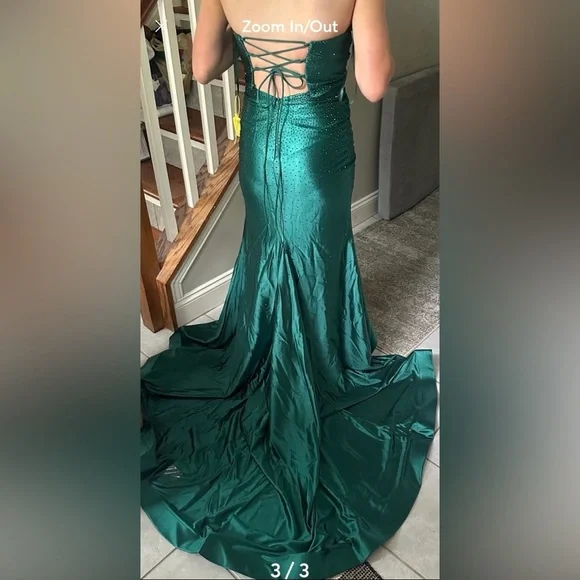 Strapless Emerald Green Gown - Picture 3 of 3